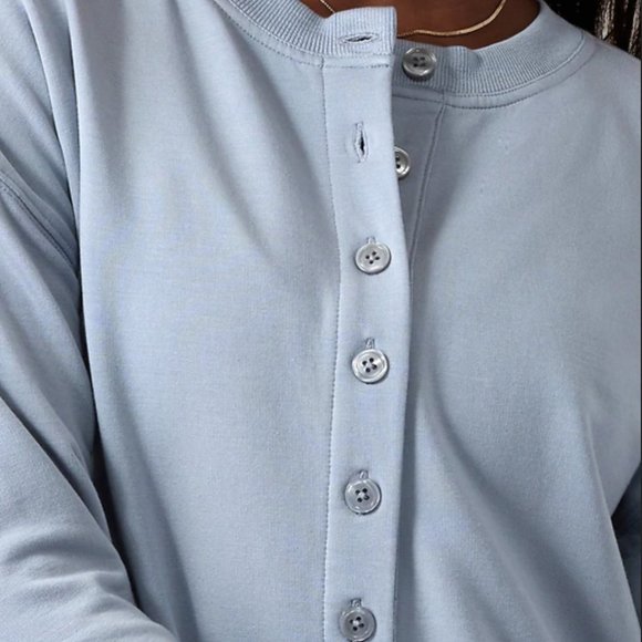 ATHLETA BLUE STAR BALANCE HENLEY SWEATSHIRT - Picture 4 of 6